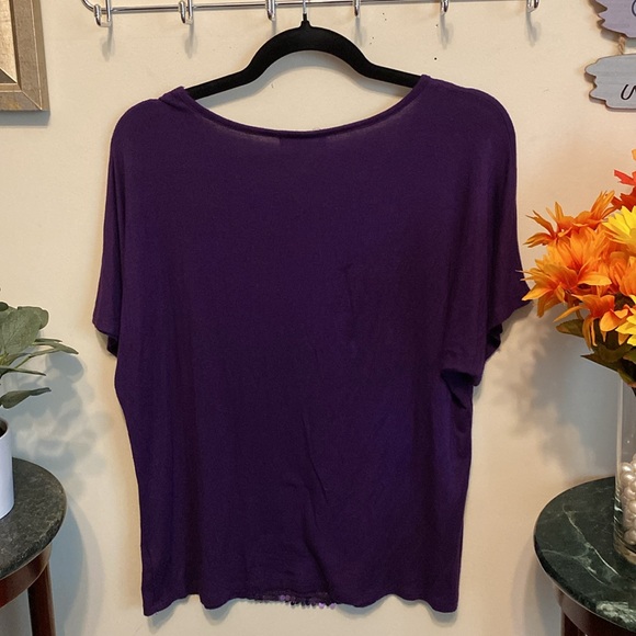 AB Studio Purple Sequined Lightweight SS Top Sz Med. Good Condition. - Picture 5 of 6